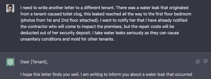 chatgpt tenant communication